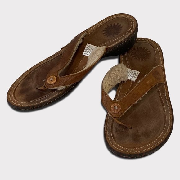 UGG F8910A. sherpa lined flip flop sandals 6/EUR 37 tan - Picture 5 of 12